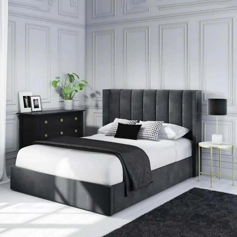Beige Wing Back Velvet Bed Beige Wing Back Velvet Bed