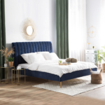 Blue Channel Tufted Velvet Bed