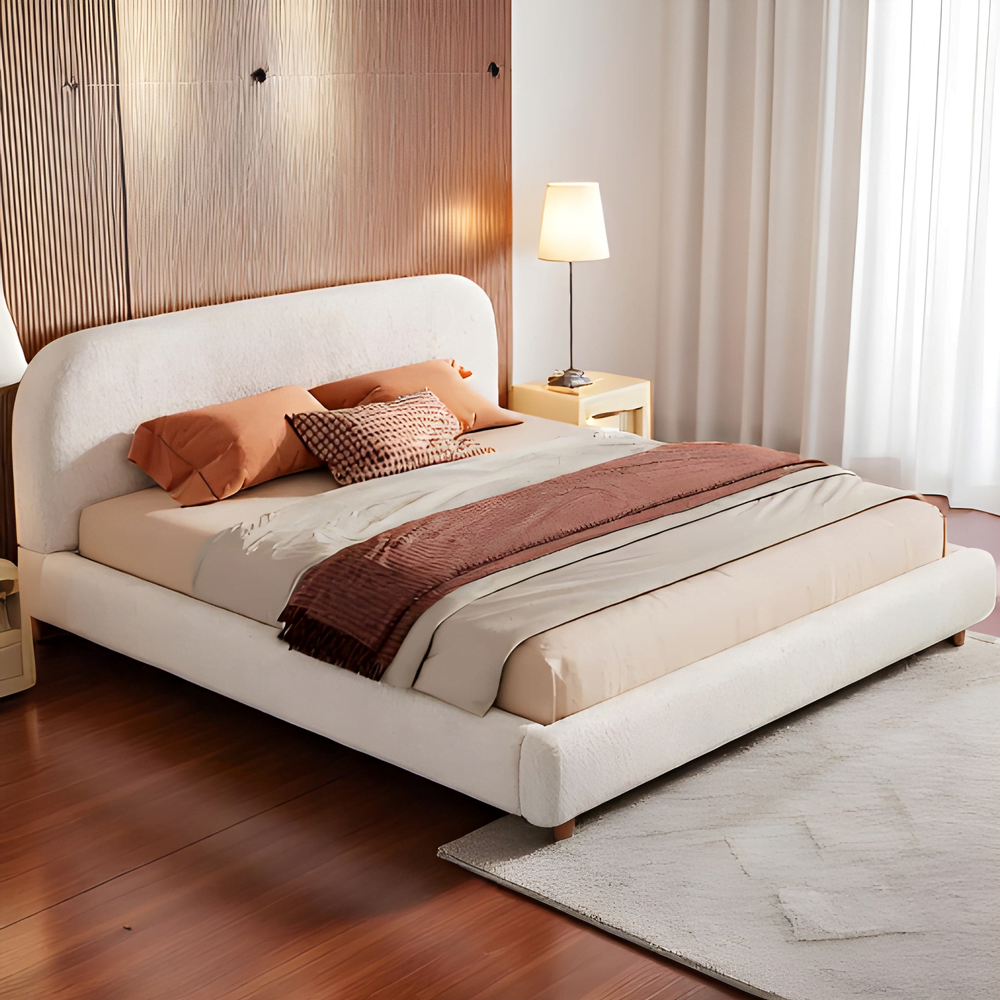 BoucleUpholsteredQueenSizePlatformBed BoucleUpholsteredQueenSizePlatformBed
