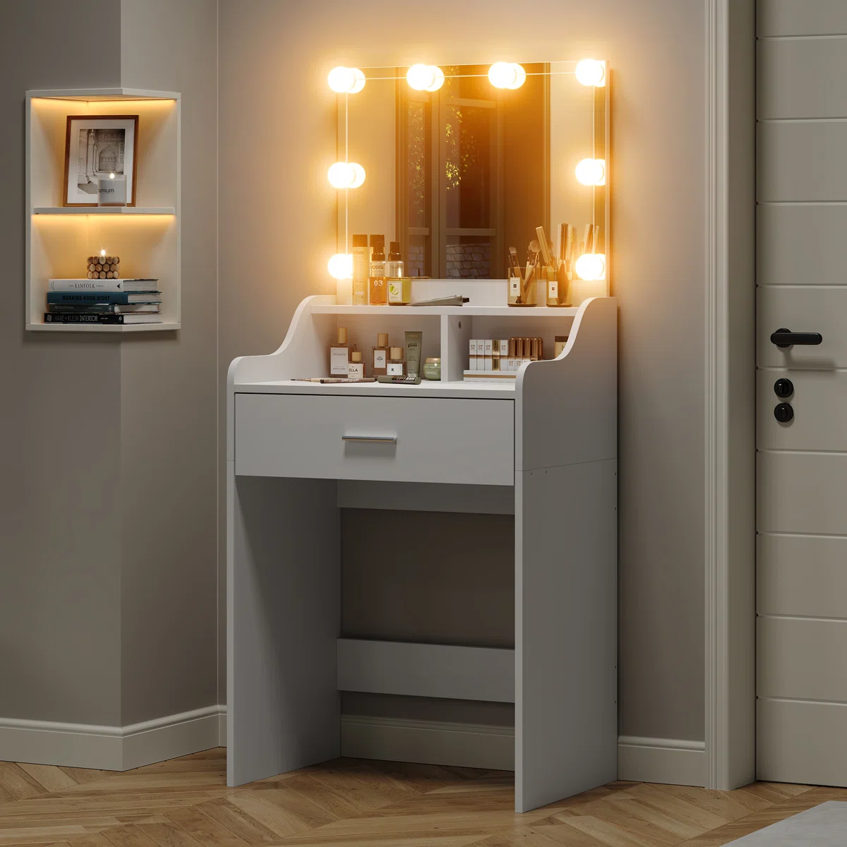 Small Makeup Vanity Desk with LED Lighted Mirror for Bedroom (2) Small Makeup Vanity Desk with LED Lighted Mirror for Bedroom
